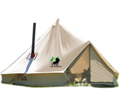 4-Season Waterproof Cotton Canvas Large Family Camp Beige Color Bell Tent Hunting Wall Tent With Roof Stove Jack Hole 1