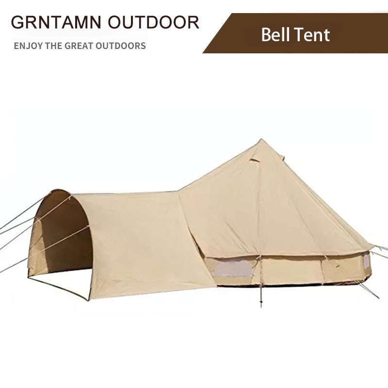 5M Cotton Canvas Bell Tent with Arched Canvas Awning 1